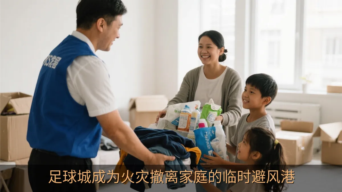 工作人员为撤离家庭提供生活物资和关怀